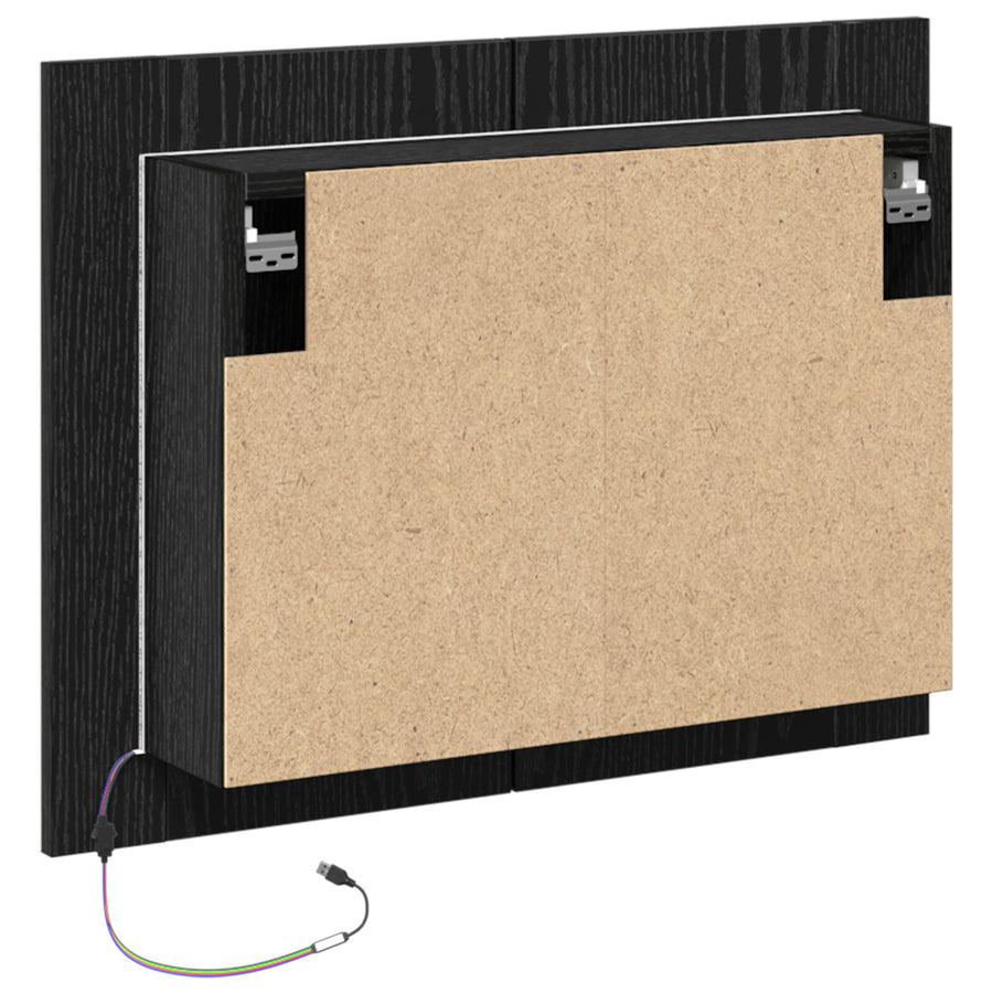 Led Spiegelkast Voor In De Badkamer Zwart Eiken 60X12X45 Cm Gelaagd Hout