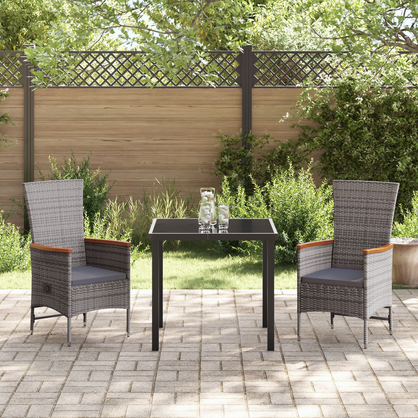 3-Delige Tuin Eetset Met Kussens In Grijze Poly Rattan