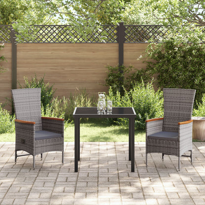 3-Delige Tuin Eetset Met Kussens In Grijze Poly Rattan