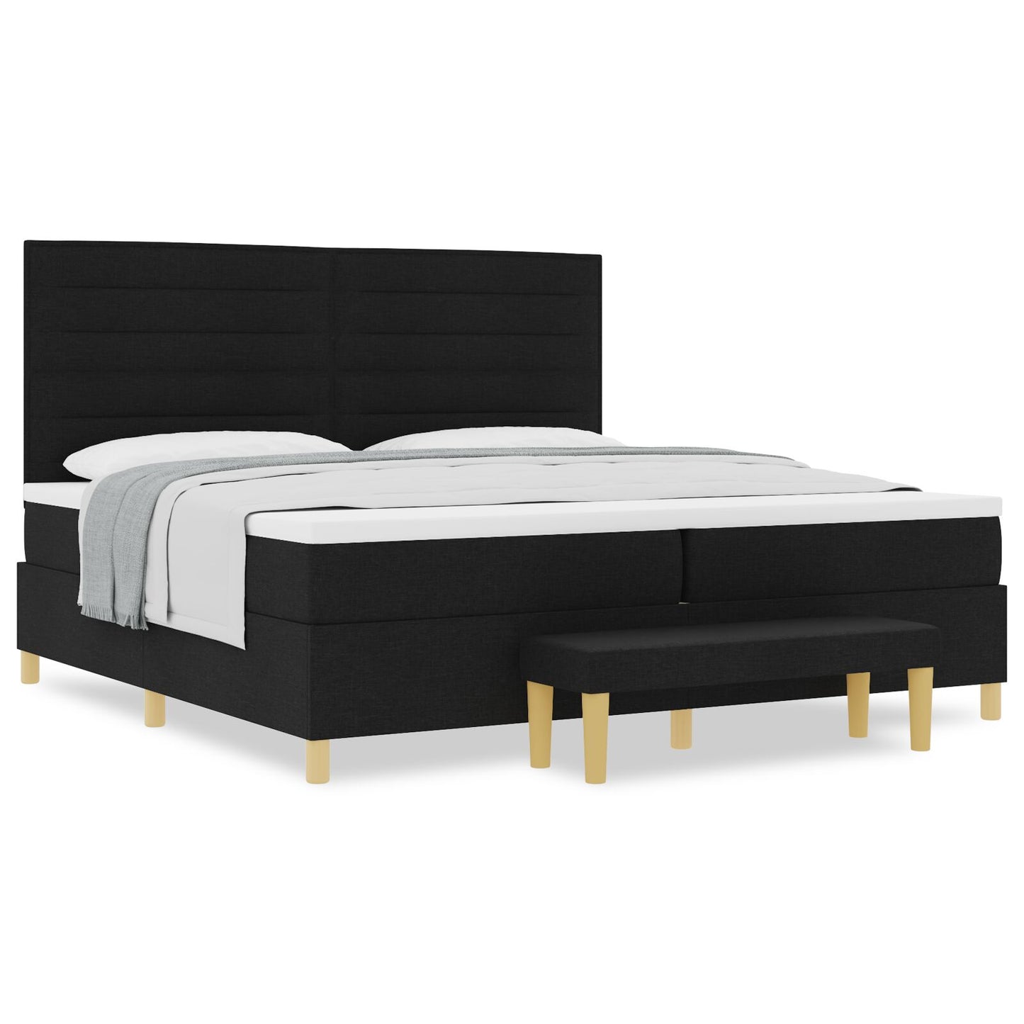 Boxspring Bed Met Matras & Bank Stof Zwart 200 x 200 cm Lijnen ontwerp
