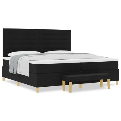 Boxspring Bed Met Matras & Bank Stof Zwart 200 x 200 cm Lijnen ontwerp