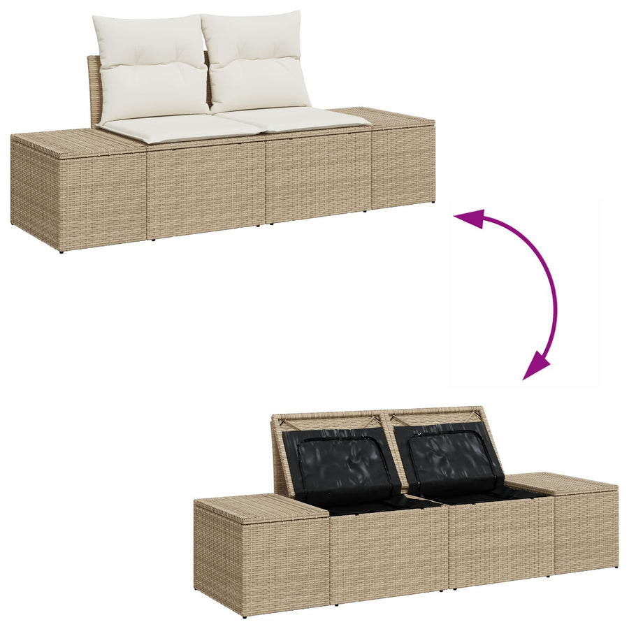 3-Persoons Tuinbank Set Met Kussens Beige Poly Riet