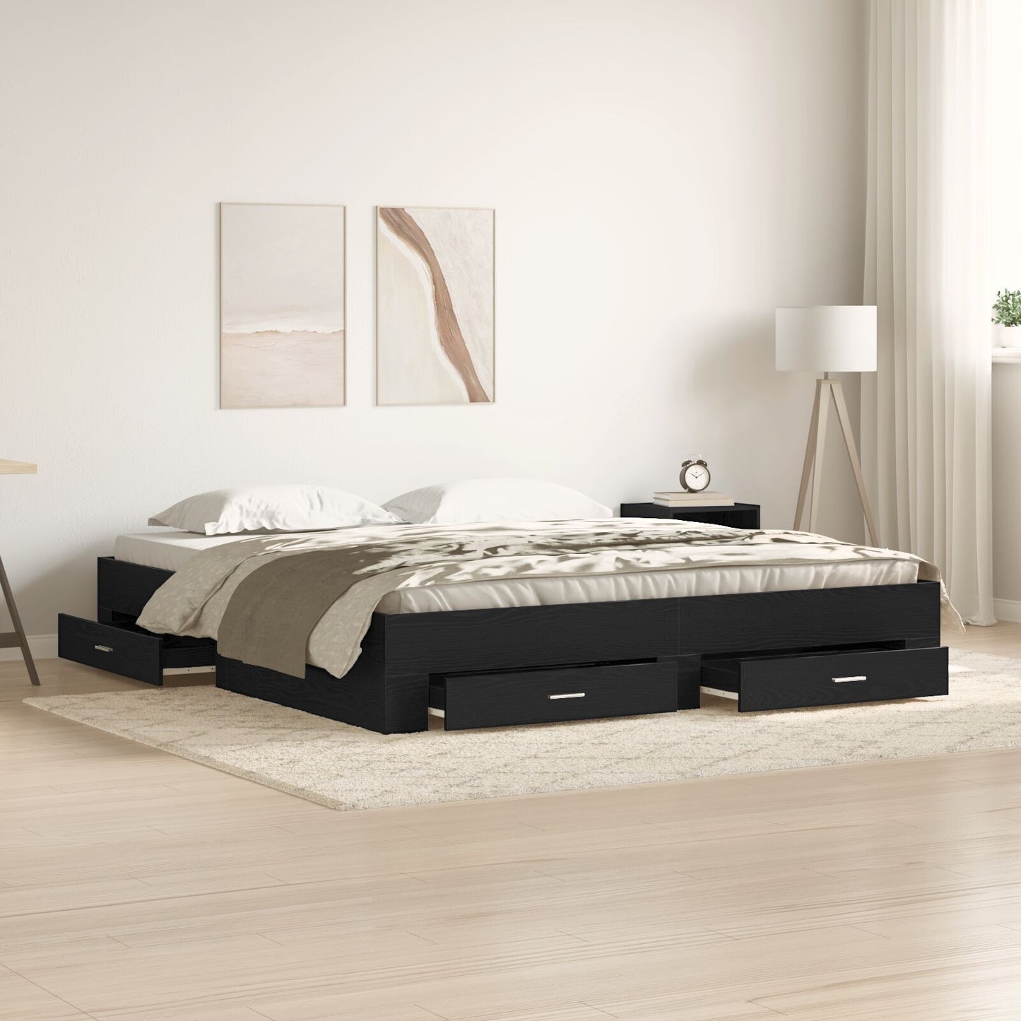 Bedframe Met Laden Zwart Eiken 180X200 Cm Geprefabriceerd Hout Ambachtelijk Eiken