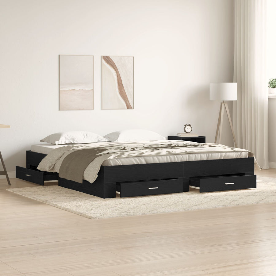 Bedframe Met Laden Zwart Eiken 180X200 Cm Geprefabriceerd Hout Ambachtelijk Eiken