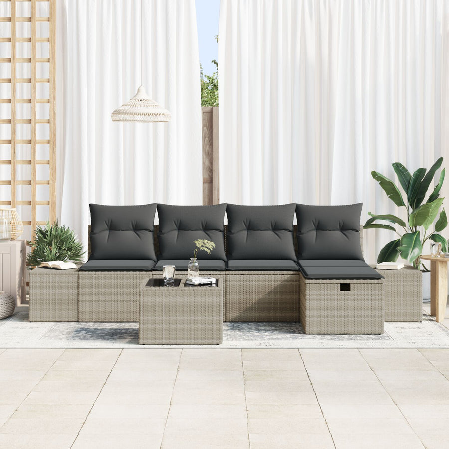 6-Delige Tuin Sofa Set Met Kussens Lichtgrijs Poly Rattan