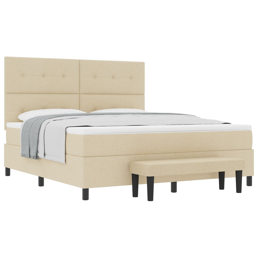 Boxspring Bed Met Matras & Bank Stof Crème 180 x 200 cm Knop tufted