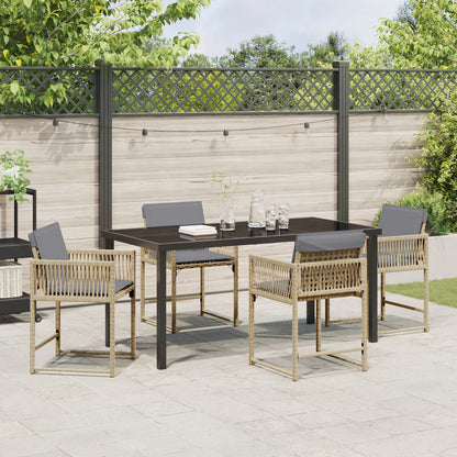 5-Delige Tuin Eetset Met Kussens Beige Poly Riet