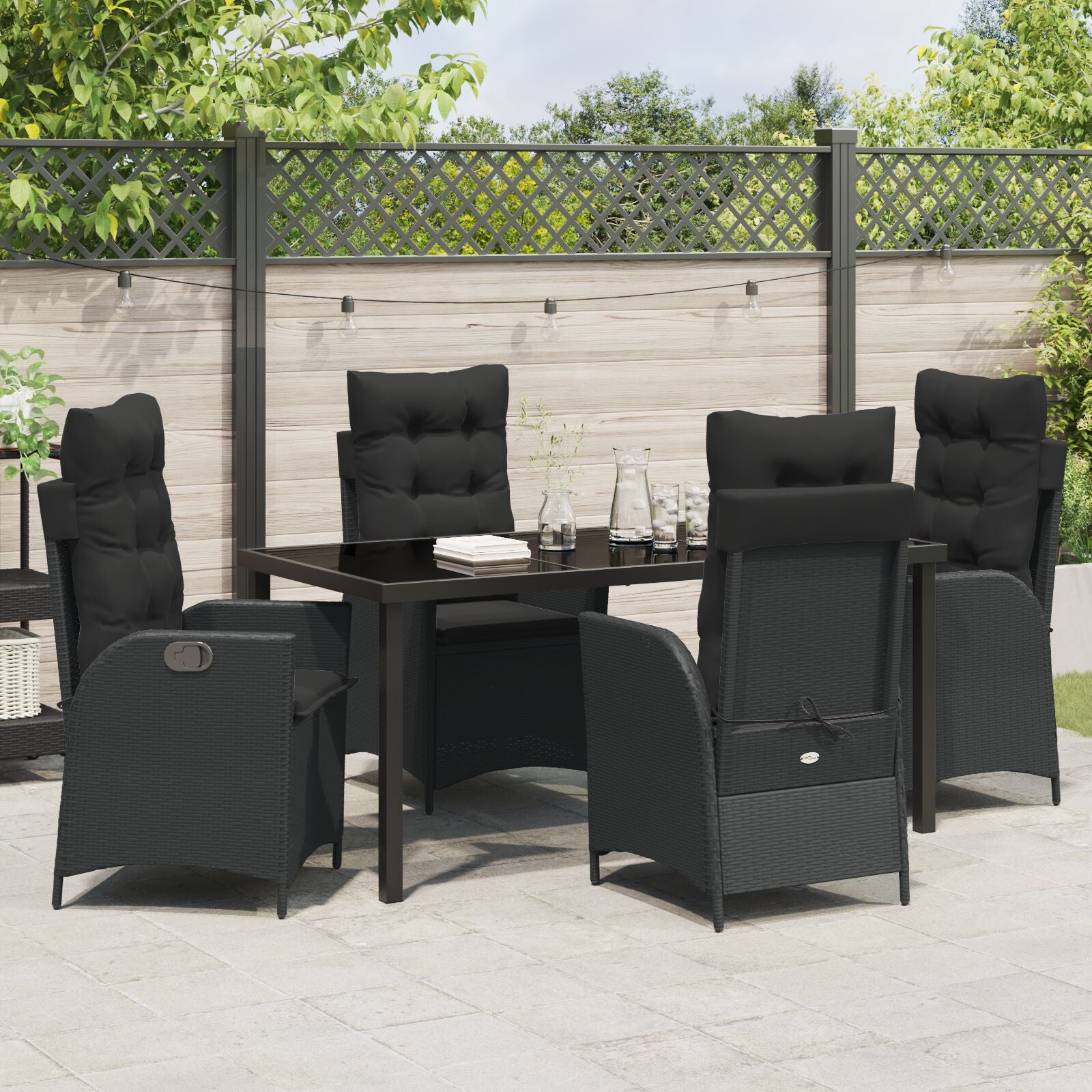 5-Delige Tuin Eetset Met Kussens Zwart Poly Rattan