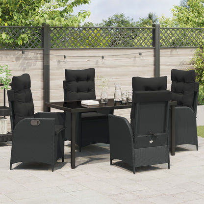 5-Delige Tuin Eetset Met Kussens Zwart Poly Rattan