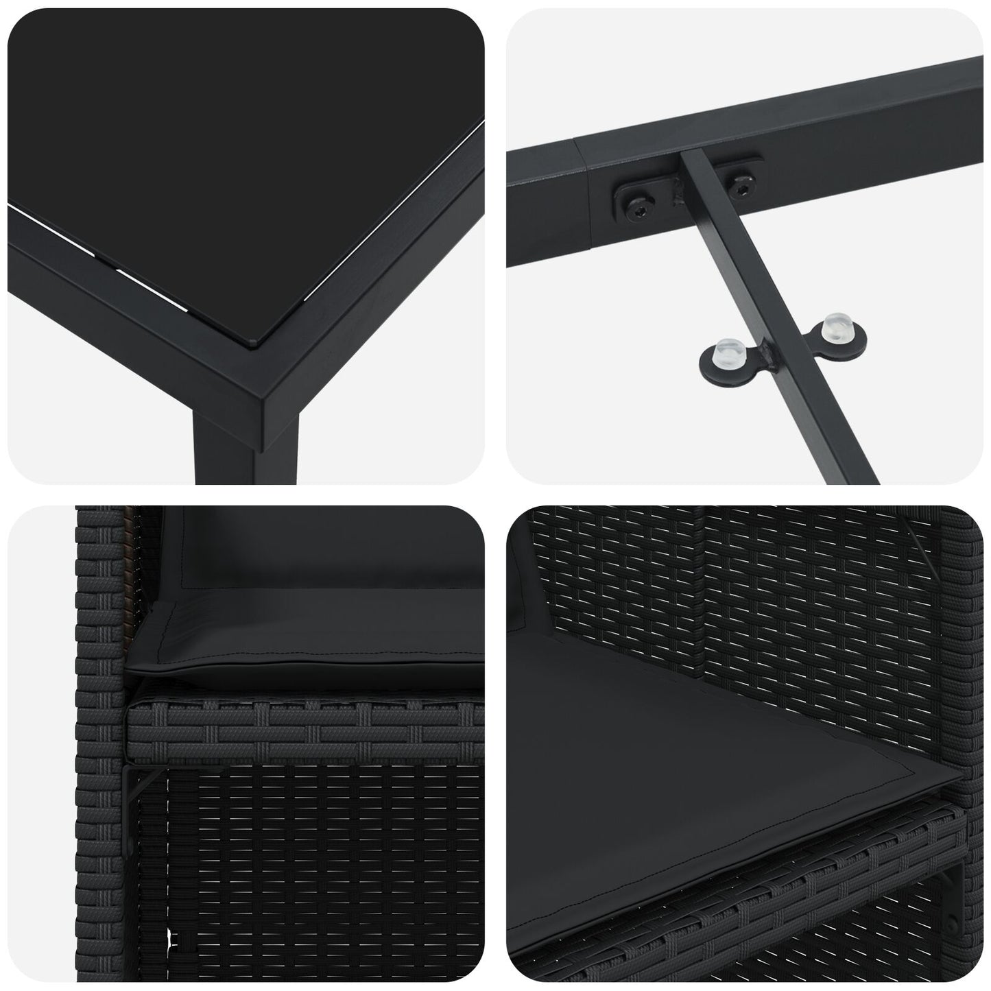 5-Delige Tuin Eettafel Set Met Kussens Zwart Poly Rattan