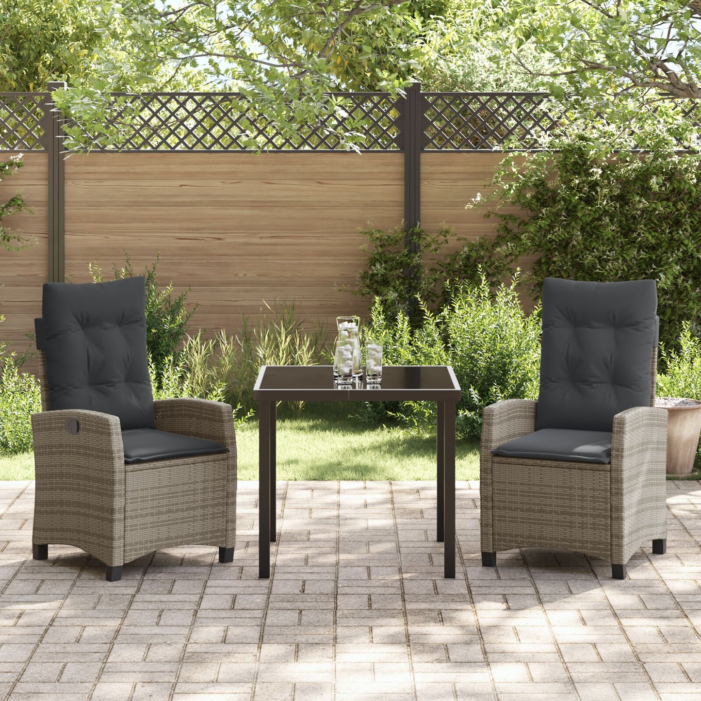 3-Delige Tuin Eettafel Set Met Kussens Grijs Poly Rattan
