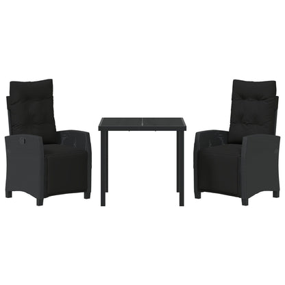 3-Persoons Tuin Eetset Zwart Poly Rattan