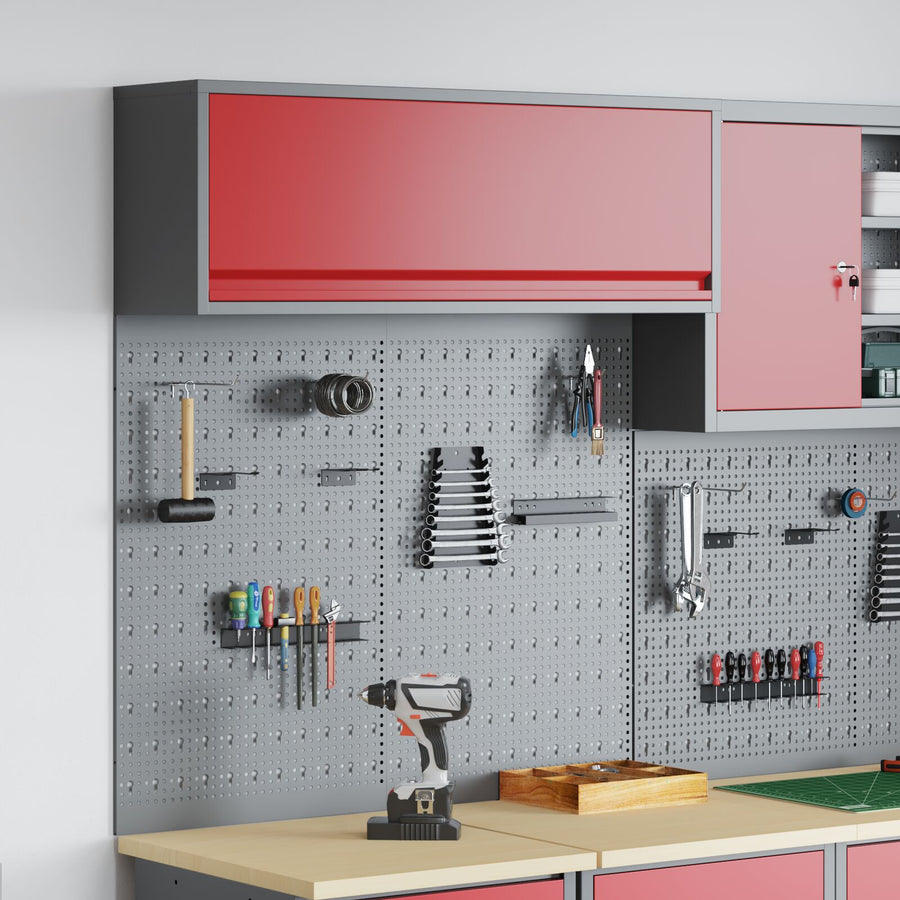 3-Delige Gereedschapskast En Pegboard Set Wandmontage Rode Metaal