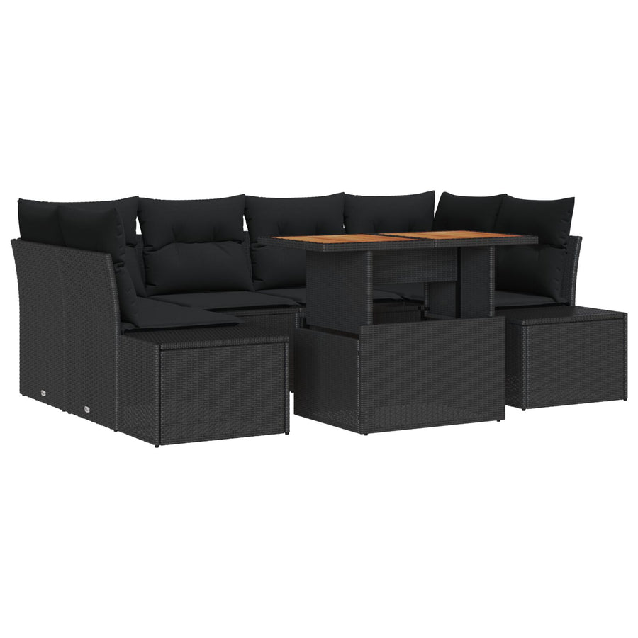 Tuin Sofa Set Set Van 7 Zwart Poly Rattan 7-Delige Buiten Eetset