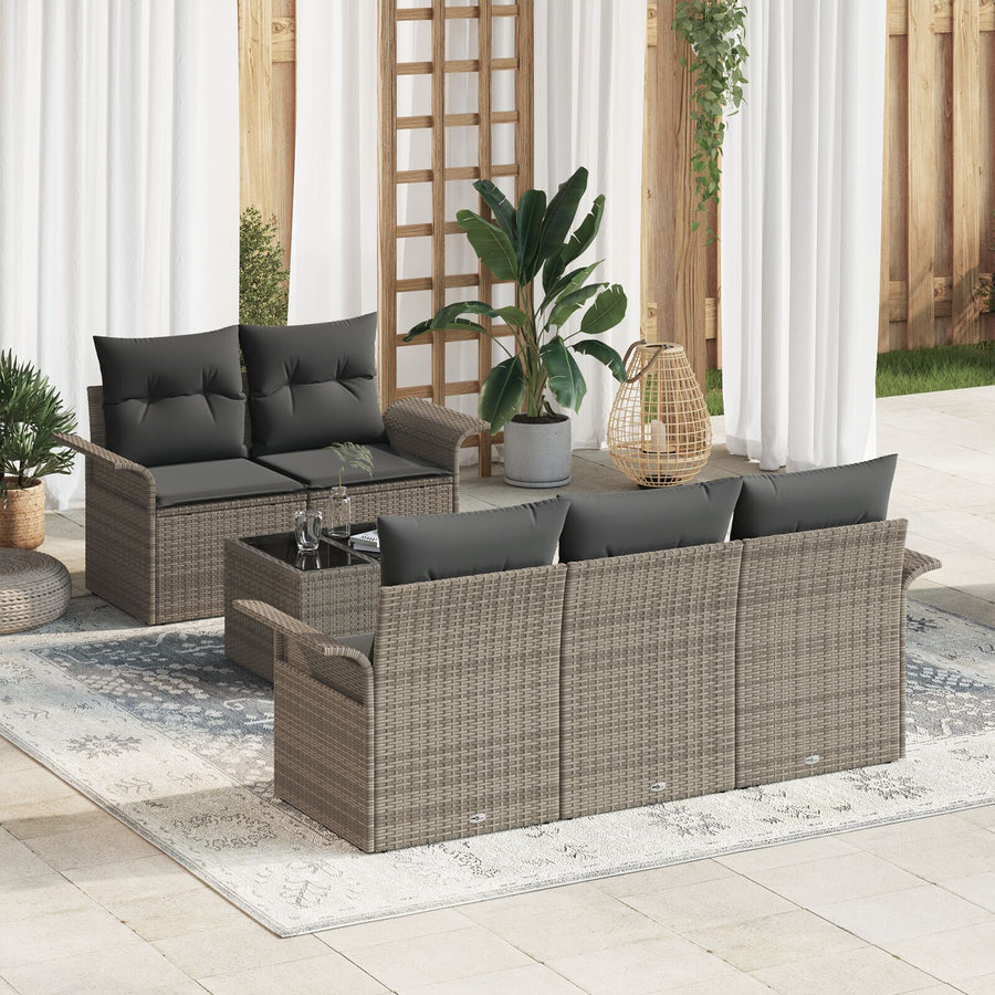 Tuinbankset Set Van 6 Grijs Rattan, Polyester Tuinbankset
