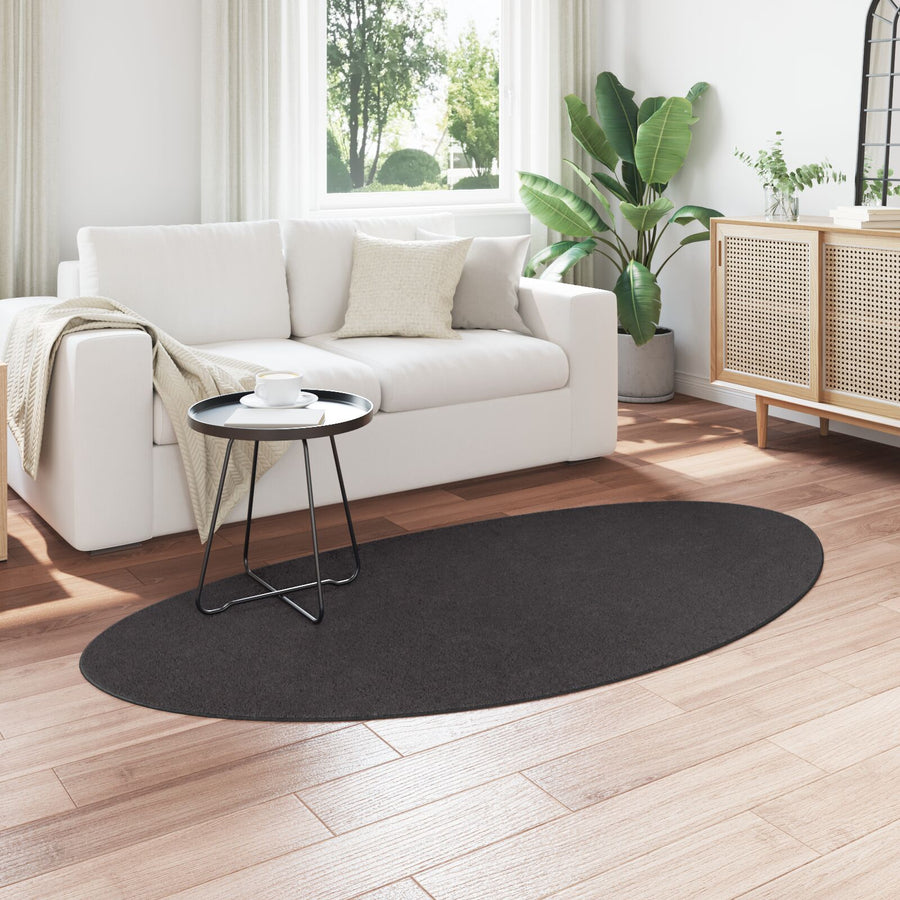 Vloerkleed ""Huarte"" Korte Pool Zacht En Wasbaar Anthraciet 100 x 200 cm Ovaal-Asymmetrisch