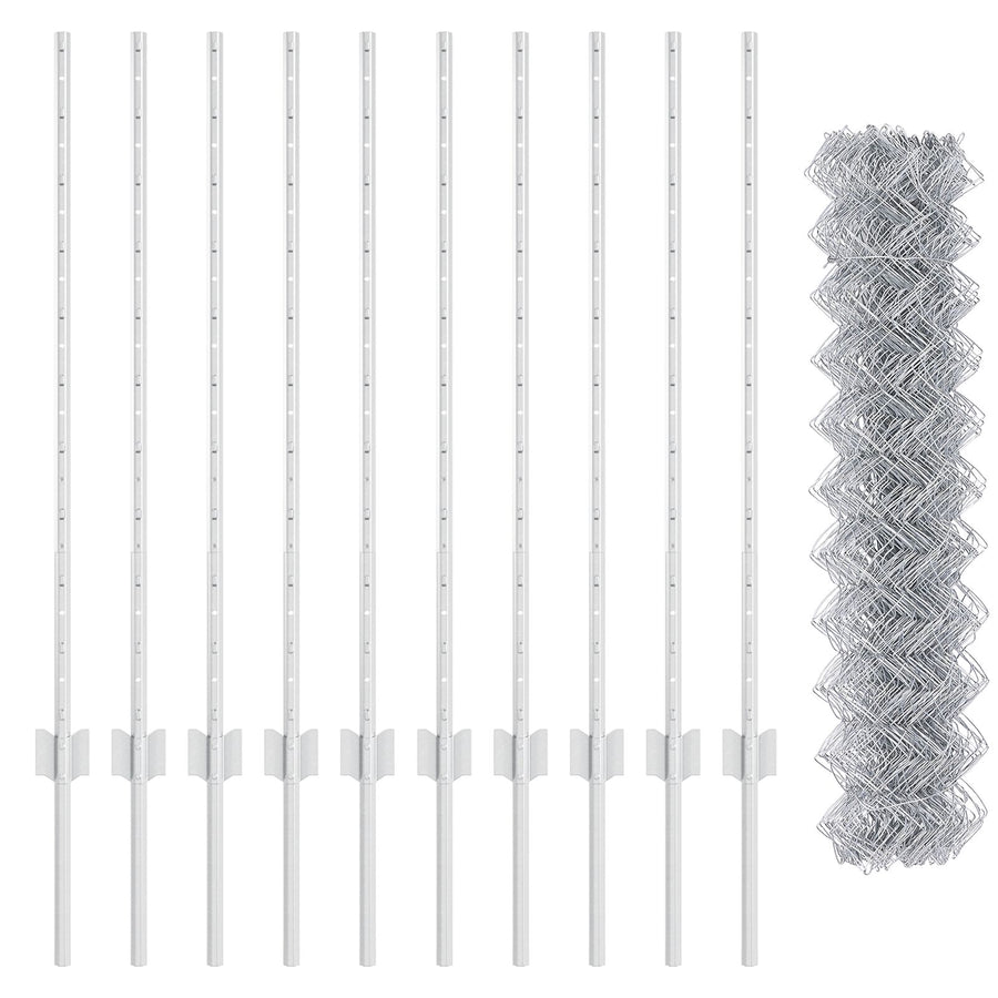 Kettinglink Omheining Met 20 U-Posts Zilver 1X10 M Staal