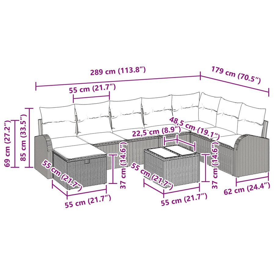 9-Delige Tuinsofa Set Met Kussens Beige Poly Rattan