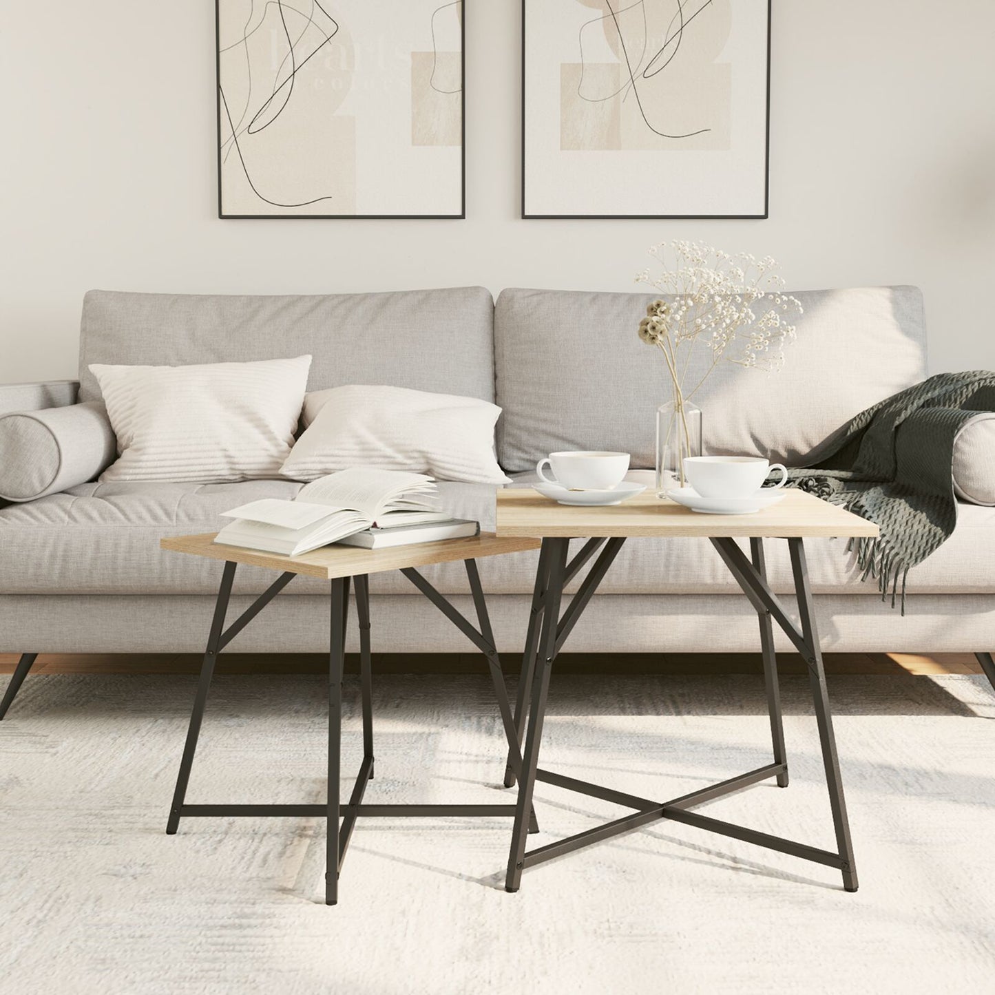 Bijzettafel Set Van 2 - Hout En Metaal Sonoma eiken