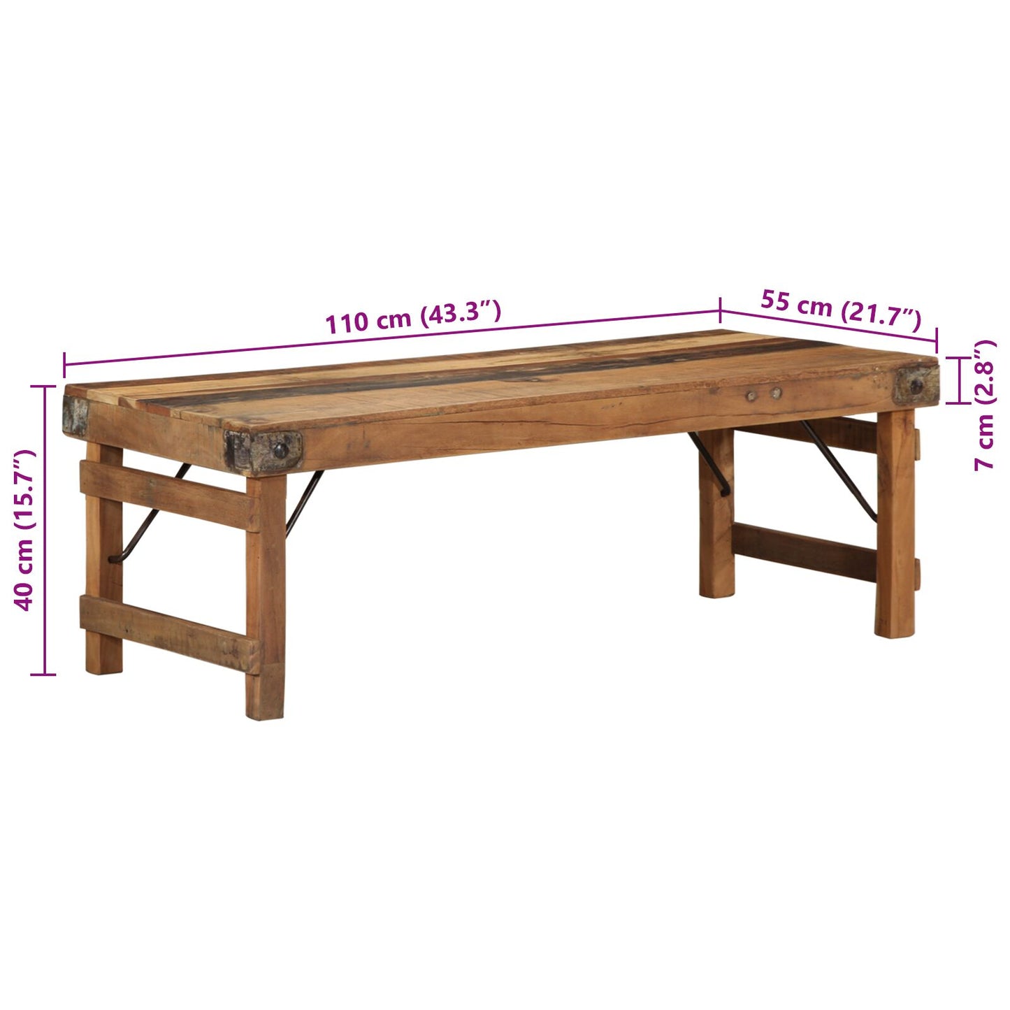 Salontafel Natuurlijk Hout Massief Hout Simpel 110 x 55 x 40 cm