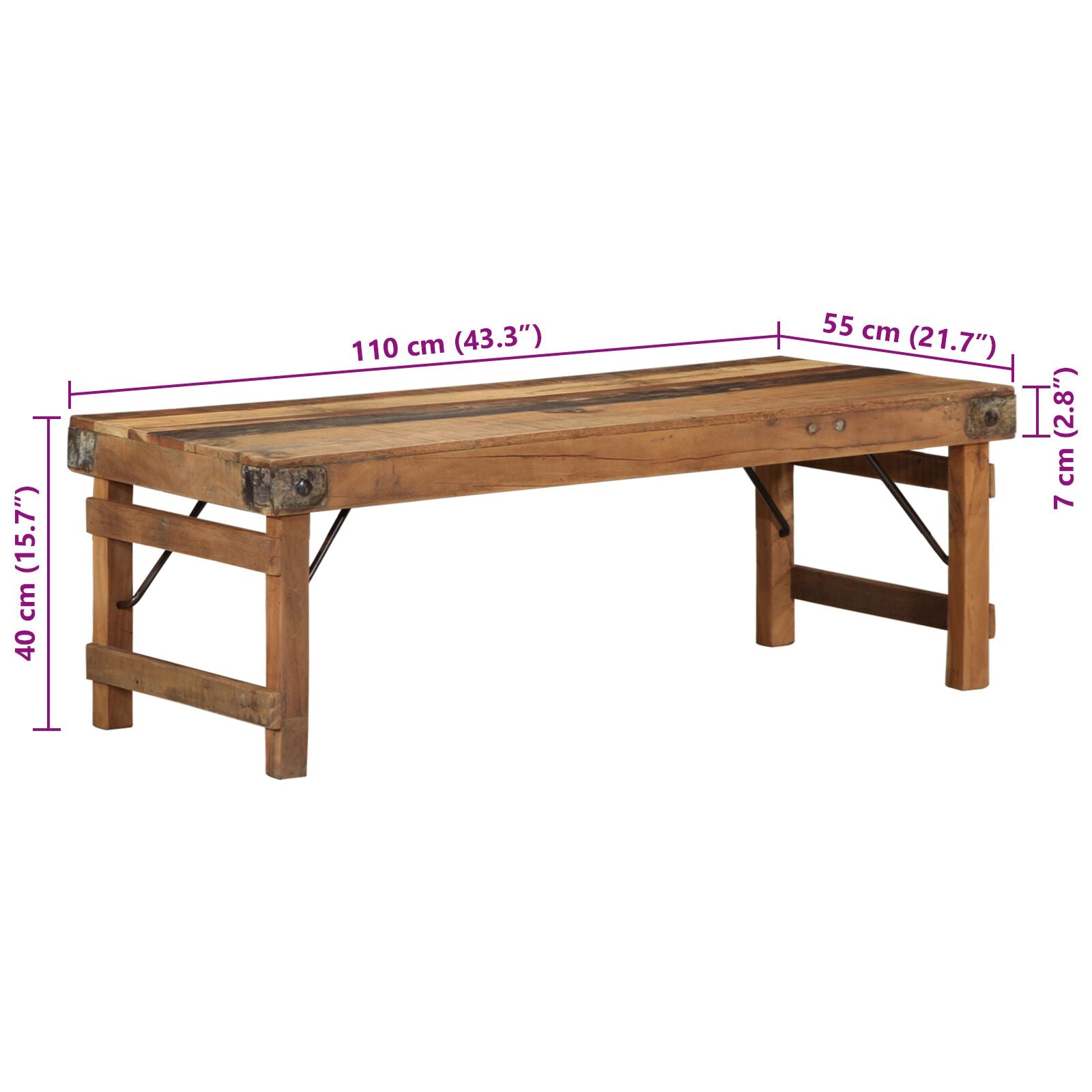 Salontafel Natuurlijk Hout Massief Hout Simpel 110 x 55 x 40 cm