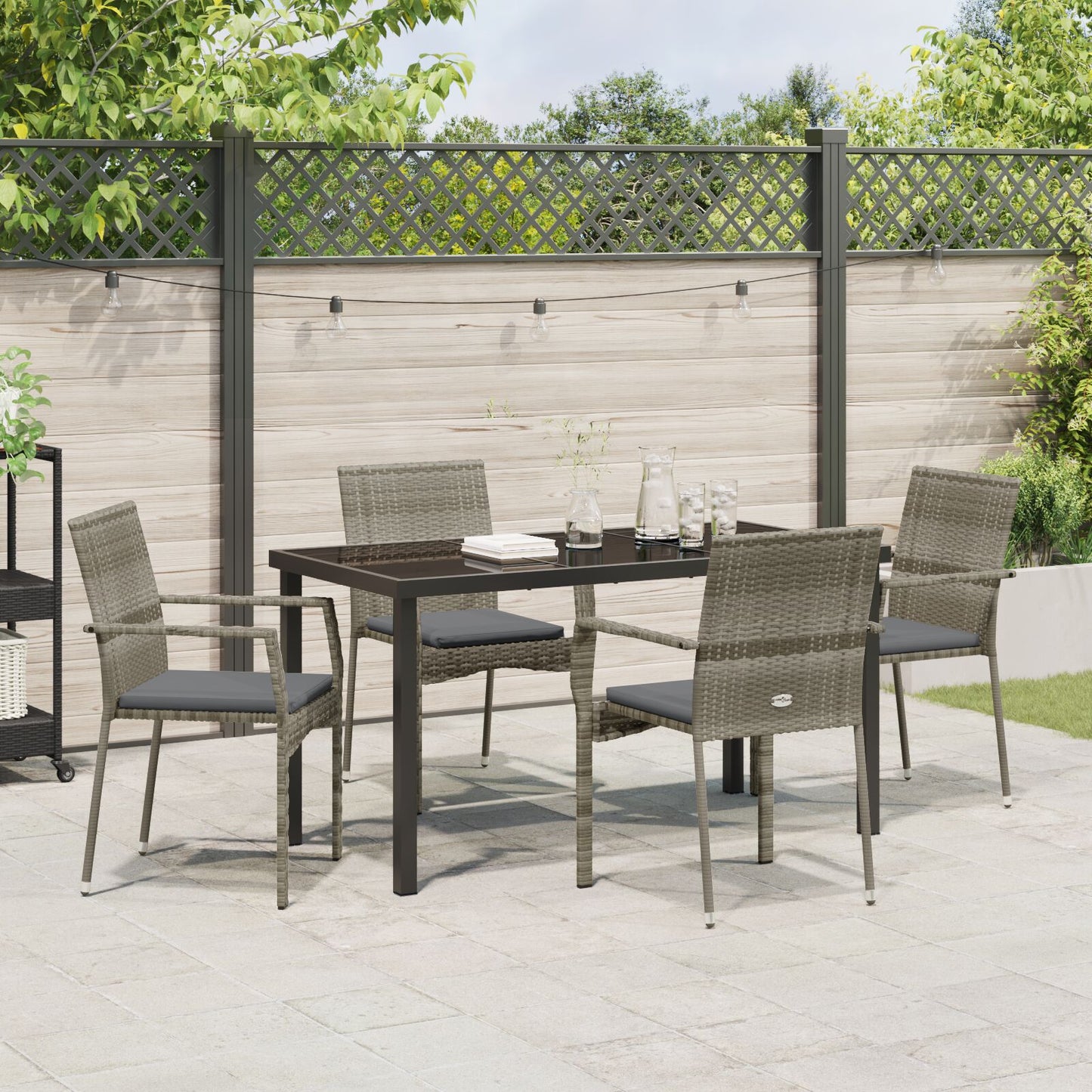 5-Delige Tuin Eetset Met Kussens Grijs Poly Rattan