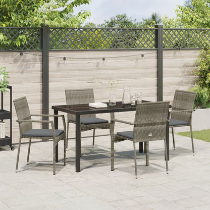 5-Delige Tuin Eetset Met Kussens Grijs Poly Rattan