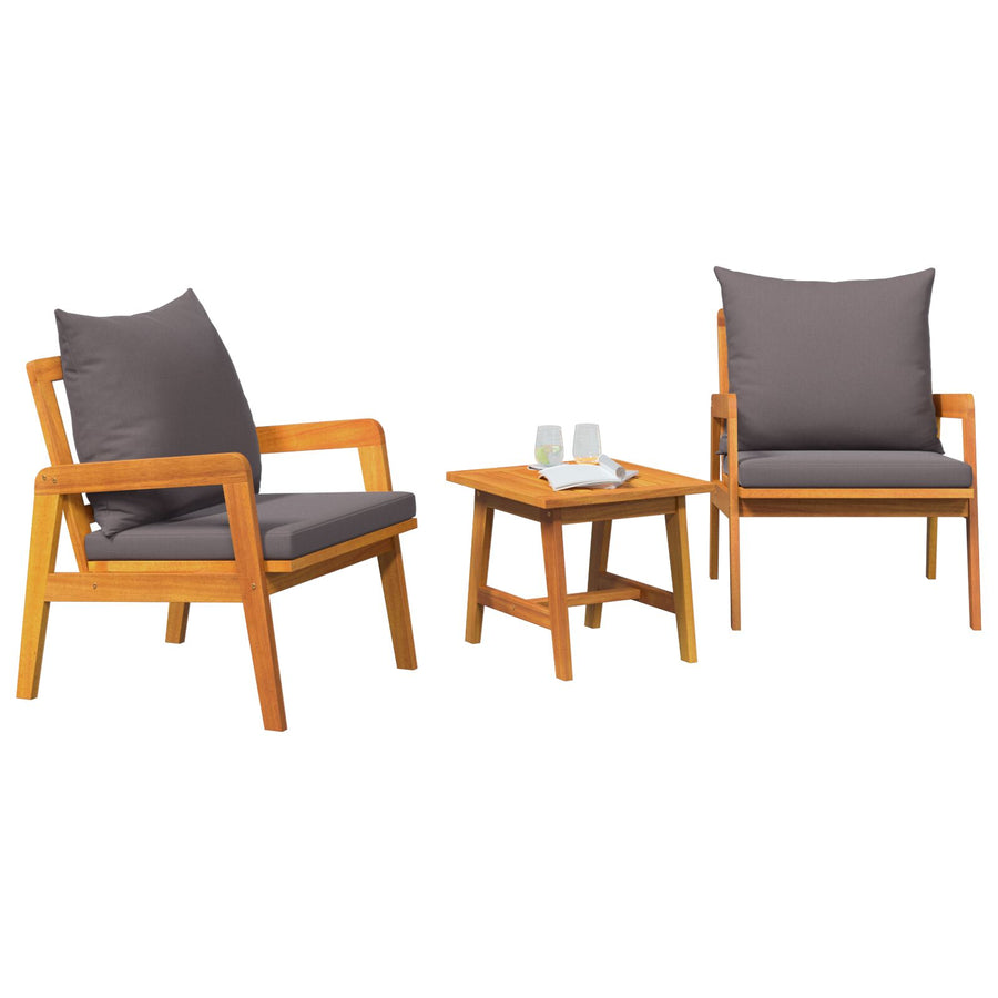 3-Delig Bistro Set Met Kussens Massief Acaciahout Donkergrijs 2x stoelen + tafel