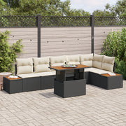 Tuinset 7-delig poly rattan beige zwart