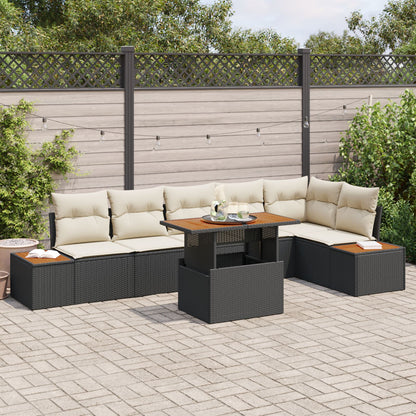 Tuinbankset 7-Delige Set Beige Poly Rattan 4-Persoons Buitenbank