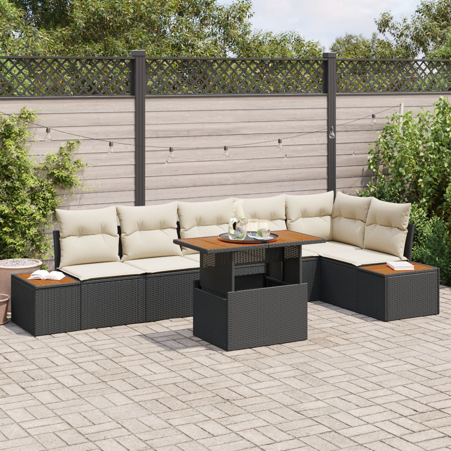 Tuinbankset 7-Delige Set Beige Poly Rattan 4-Persoons Buitenbank