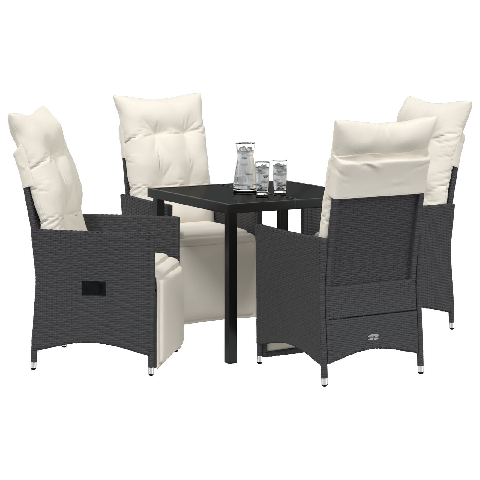 Set Van 3 Zwart, Crème Wit Pe Rattan, Gepoedercoat Staal