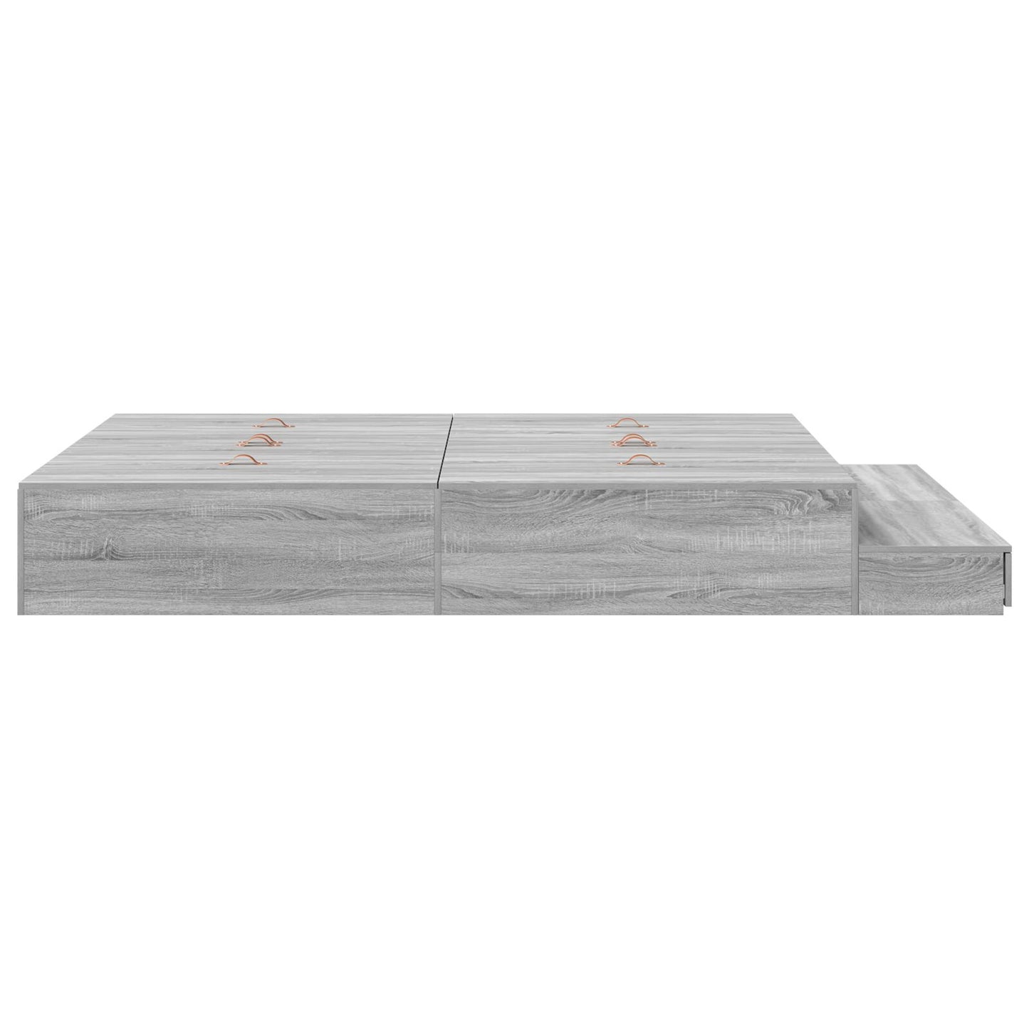 Opslagbedframe Grijs Bewerkt Hout 135,5 X 190 X 31,5 Cm Artisanaal Eiken