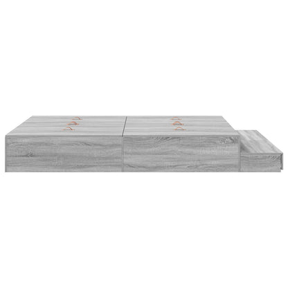 Opslagbedframe Grijs Bewerkt Hout 135,5 X 190 X 31,5 Cm Artisanaal Eiken