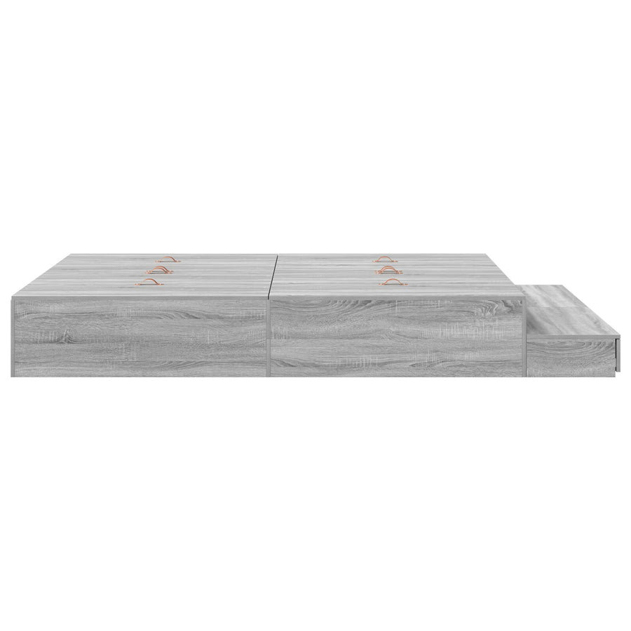 Opslagbedframe Grijs Bewerkt Hout 135,5 X 190 X 31,5 Cm Artisanaal Eiken