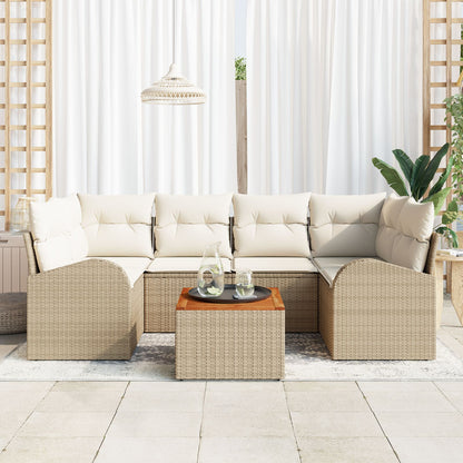 7 Delige Tuinbankset Met Kussens Beige Poly Rattan Acacia