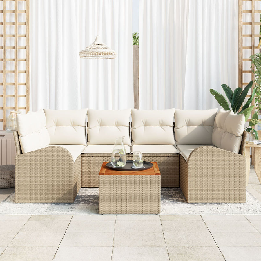 7 Delige Tuinbankset Met Kussens Beige Poly Rattan Acacia
