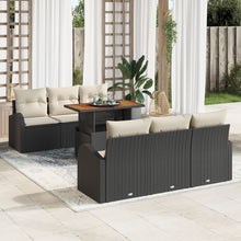 7-Delige Tuin Eetset Met Kussens Zwart Poly Rattan Acacia