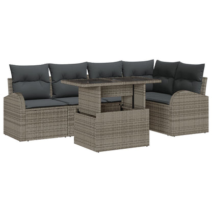 6-Delige Tuin Sofa Set Met Kussens Grijs Poly Rattan