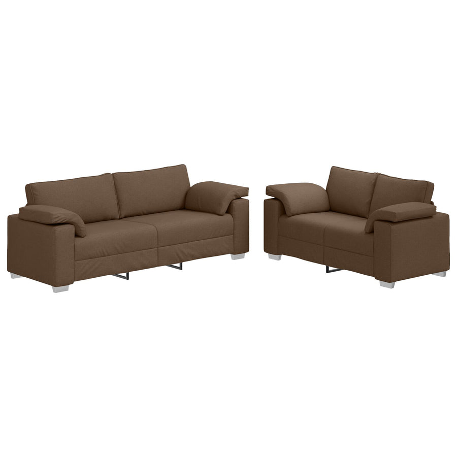 2 Delige Bankset Met Kussens Bruine Stof