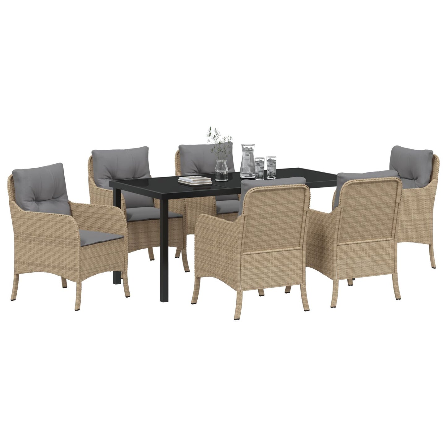 7-Delige Tuindining Set Met Kussens Beige Poly Rattan