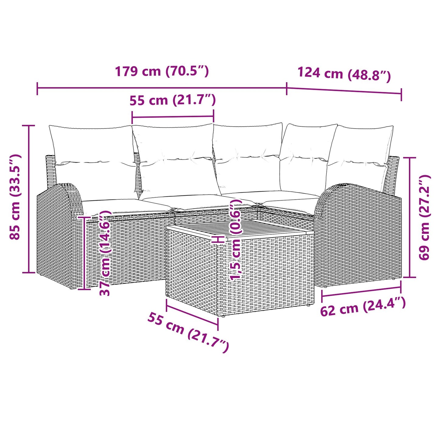 5-Delige Tuin Sofa Set Met Kussens Zwart Poly Rattan Acacia