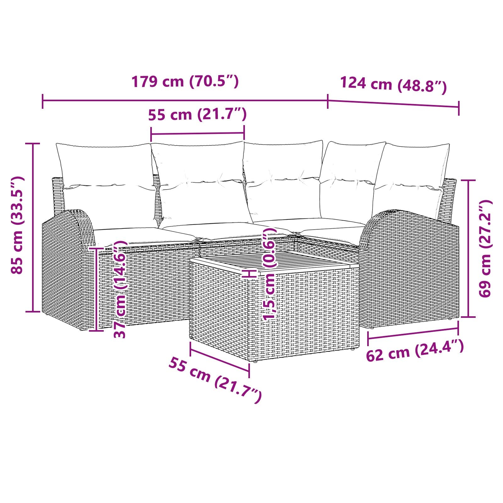 5-Delige Tuin Sofa Set Met Kussens Zwart Poly Rattan Acacia