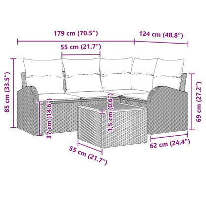 5-Delige Tuin Sofa Set Met Kussens Zwart Poly Rattan Acacia