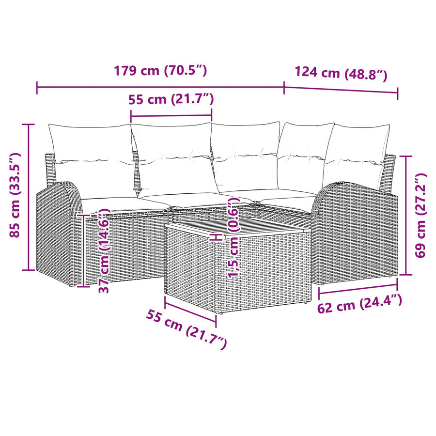 5-Delige Tuin Sofa Set Met Kussens Zwart Poly Rattan Acacia
