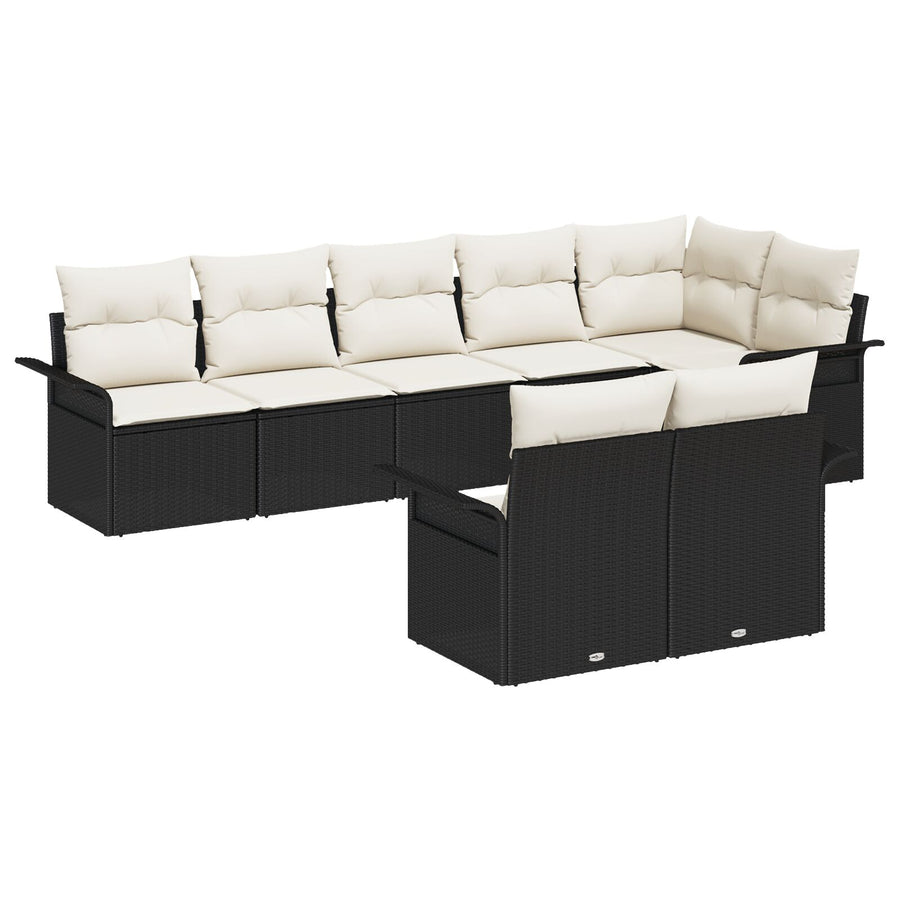 8-Delige Tuin Sofa Set Met Kussens Poly Rattan Zwart en crème zonder tafel