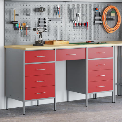 3-Delige Werkcabinet En Tafelset In Het Van Geengineerd Hout En Staal 3x (85/85/20 cm) Rood 3x kast