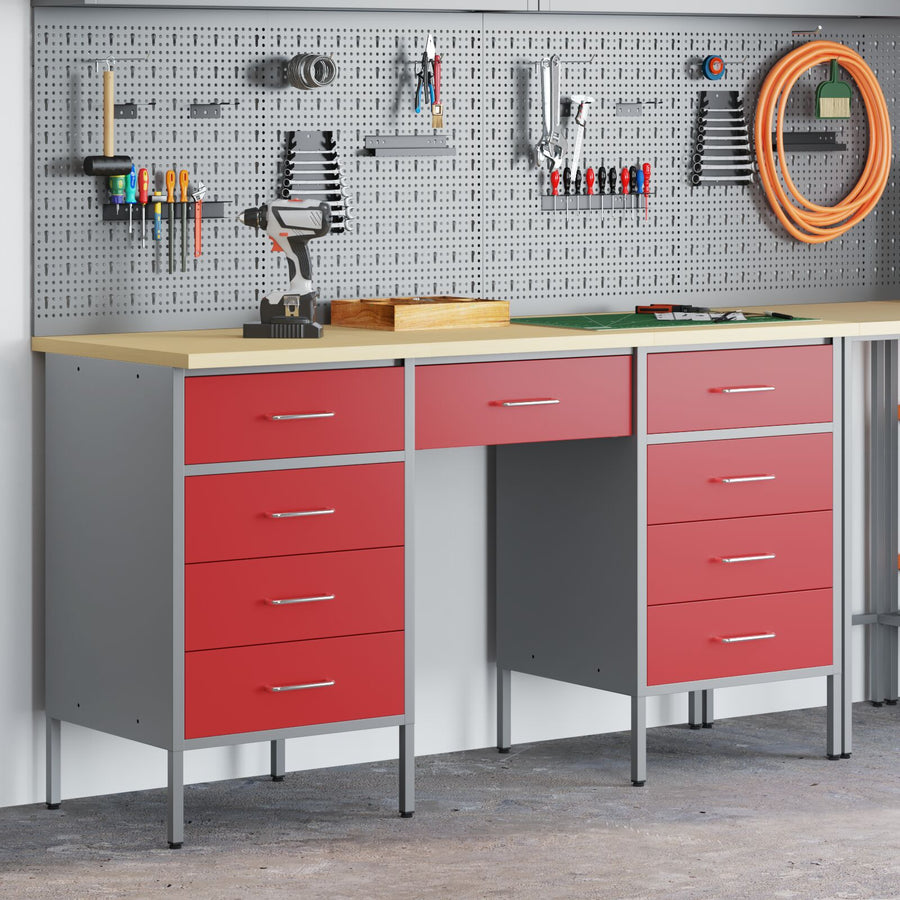 3-Delige Werkcabinet En Tafelset In Het Van Geengineerd Hout En Staal 3x (85/85/20 cm) Rood 3x kast