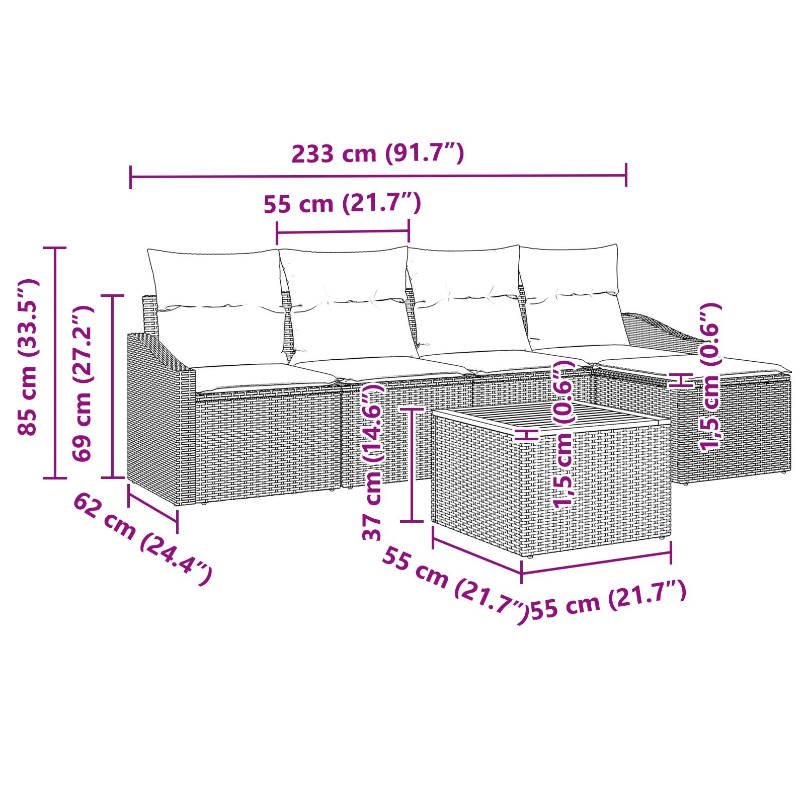 6 Delige Tuinbank Set Met Kussens Zwart Poly Rattan Acacia