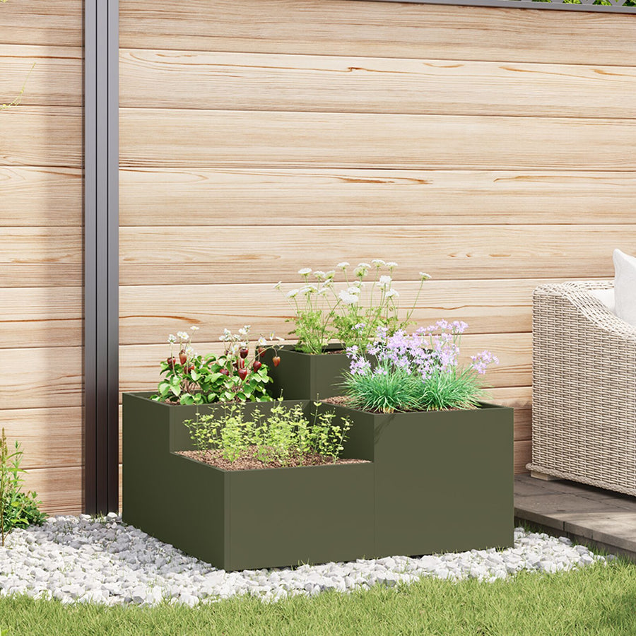 Tuin Plantenbak Olijf Groen Staal Olijfgroen 80 x 80 x 48 cm